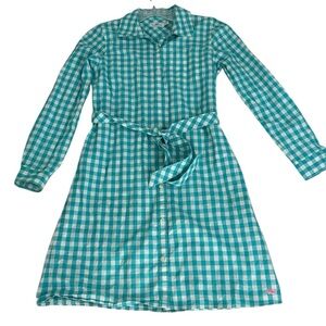 Vineyard Vines Girls SZ 12 Blue Green White Button Down Belt Shirt Dress Preppy